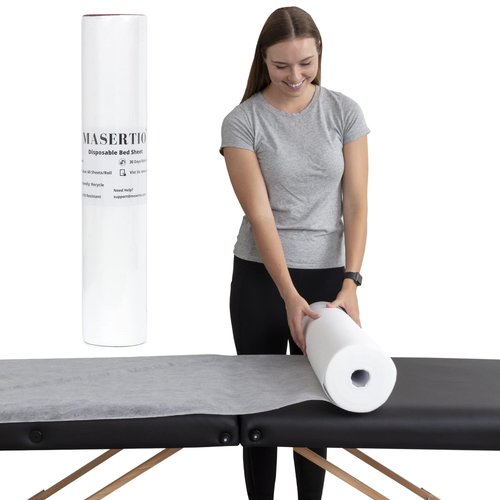 MASERTIO Disposable Massage Bed Cover - Non-woven Disposable Material - Ideal for Spa, Massage Table, Tattoo, Waxing Table - No Crinkle Table Sheets - 31.5 x 71 Inches (30 Sheets Per Roll)