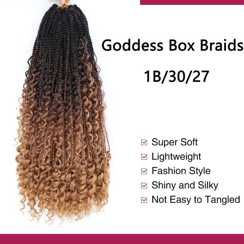 Goddess Crochet Box Braids Curly Ends 144 Strands 22 Inch Bohomian Goddess Box Braids Crochet Hair Synthetic Crochet Braids Hair Extensions(22 Inch,1B/30/27)
