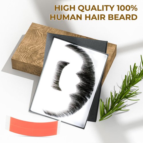 Wodelanle Fake Mustache Realistic Beard 100% Human Hair Full Hand Tied Facial Hair Black Goatee Fake Beards Lace Invisible Fake Mustache for Entertainment Party Drama Movie Makeup