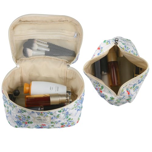 NATINSA Cute Makeup Bag for Women(2 Pcs), Travel Cosmetic Bags, Quilted Coquette Aesthetic Floral Toiletry Organizer Bag (Red & Green)