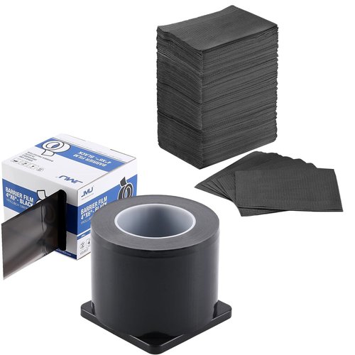 JMU 125 Pack Black Dental Bibs with Black Barrier Film 1 Roll