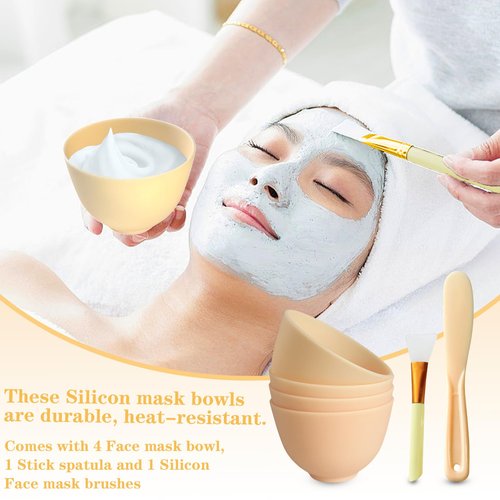 Bigwinyep 6Pcs Silicone Bowls, Silicone Facial Mask Bowl, DIY Face Mask Mixing Bowl for Home Salon Spa Face Skin Applicator Bowl Esthetician Supplies, Yellow
