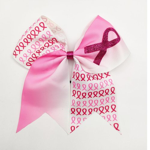 30pcs Breast Cancer Awareness Cheer Bows,7 Inches Pink Cheer Bows For Girls Women In October Cheerleading Hair Elastic Bands (Pink White)