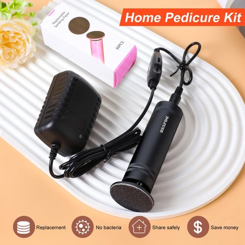 DGJUZE PowerPro Electric Foot Callus Remover,36W Professional 1200rpm Heavy Duty Metal Grinder for Dead Skin Automatic Foot Sander with 60pcs Sandpaper Pads for Home Use Pedicure (Black)