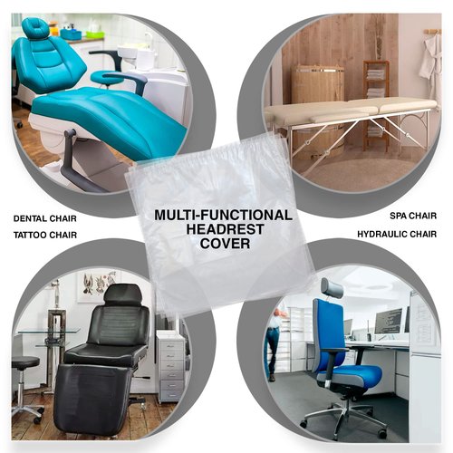 Pruvade Disposable Dental Headrest Covers 11.25" x 10" | Pack of 250 | Large Clear Plastic Headrest Cover for Tattoo, Piercing and Dental Chairs, Professional Waterproof Clear Sleeves for Headrests
