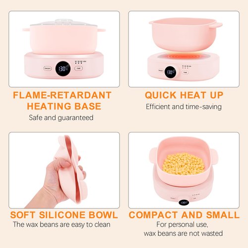 Digital Hair Removal Wax Warmer, Adjustable Temperature Waxing Machine for Women Hair Removal, Face, Bikini, Legs and Body, with Silicone Wax Pot Liner (Pink)