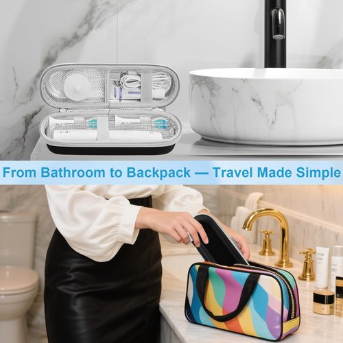 ICIMBI Electric Toothbrush Travel Case for Philips Sonicare 4100 6100 5100 6500 Series Electric Toothbrush, Hard EVA Toothbrush Protective Holder, Water-Resistant（Includes 2 Brush Head Covers）