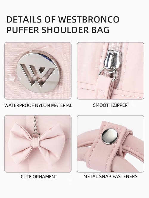 WESTBRONCO Puffer Shoulder Bag for Women Quilted Handbags, Puffy Cosmetic Makeup Bag Organizer with Cute Ornament