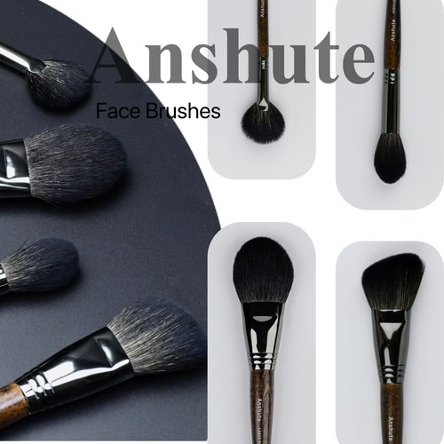 Anshute Natural Goat Hair Makeup Brushes Set of 4, Face Brushes, Professional Natural Hair Cosmetic Brushes, Beech Wood Handle. Super Soft Bristles, Variety of Brushes.
