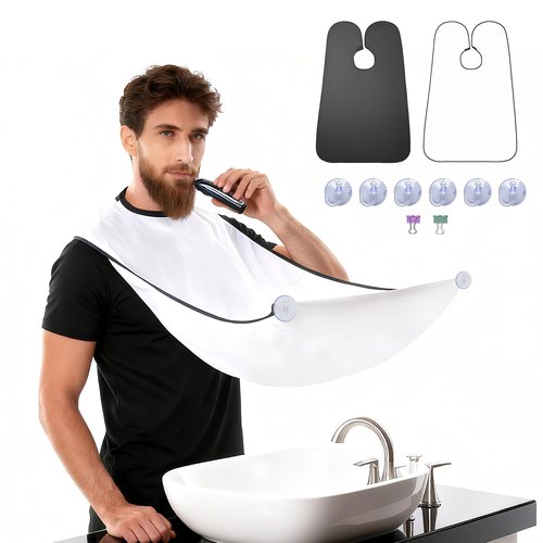 2 Pack Beard Bib Apron for Men – Hair Catcher for Shaving & Trimming, Easy Clean Beard Cape with Suction Cups, Practical Grooming Gift for Husband, Dad, or Boyfriend (Black and White)