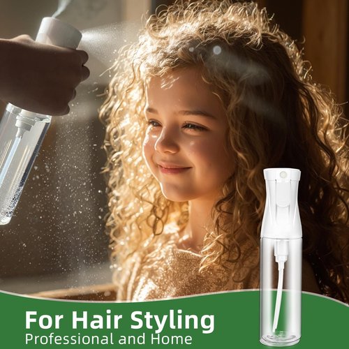 aireza 2-Pack Continuous Fine Mist Spray Bottle for Hair - Patented Ultra-Fine Mist for Hairstyling, Cleaning, Plants, and More - BPA-Free, Leak-Proof, 360° Spray, Durable - White (300 ml/10.1oz)