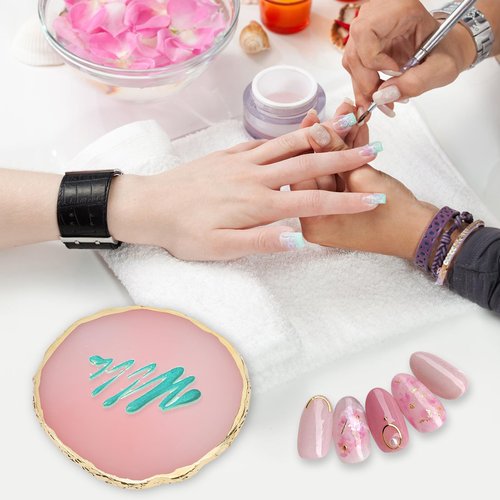 Pengxiaomei 2 Pcs Resin Nail Art Palette, Nail Polish Palette Nail Art Tools Gold Edge Nail Stuff Nail Art Display Board