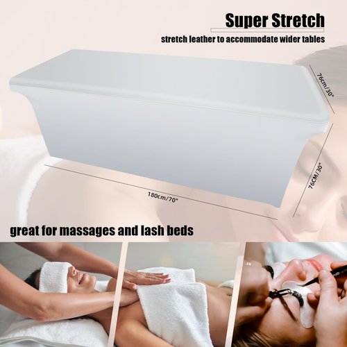 White Lash Bed Cover Wipeable PU Leather Massage Table Cover Waterproof and High Elasticity Spa Bed Cover ，Protective Cover for Eyelash Extension Bed/Salon Massage Bed（6FT，Top pocket design）