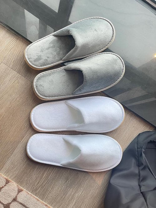 GONG GONG Non Slip Disposable Slippers, 6-12 Pairs, Washable, Reusable, Closed Toe, Crystal Velvet (Grey+White 6Pairs, Adult, Men, Large, Alpha, US Footwear Size System, Medium)