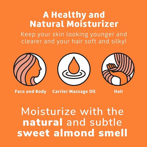 De La Cruz Sweet Almond Oil - Expeller Pressed Almond Oil for Skin and Hair 8 FL. OZ. (236 mL) (Pack of 2)