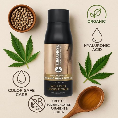 Wellness Premium Wellplex Hemp Infused Rejuvenating Conditioner | Deep Repair & Hydration for Damaged, Color-Treated Hair | Organic Formula with Hyaluronic Acid & Fiberplex | Vegan 500ml