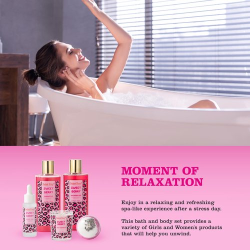 bath body Gifts for Her Home Bath Spa Gift Basket for Women Sweet Berry Bath Sets for Teens Gift Aromatherapy Home Spa Kit with Body Oil & More women's spa gift sets Best Gifts Mothers day