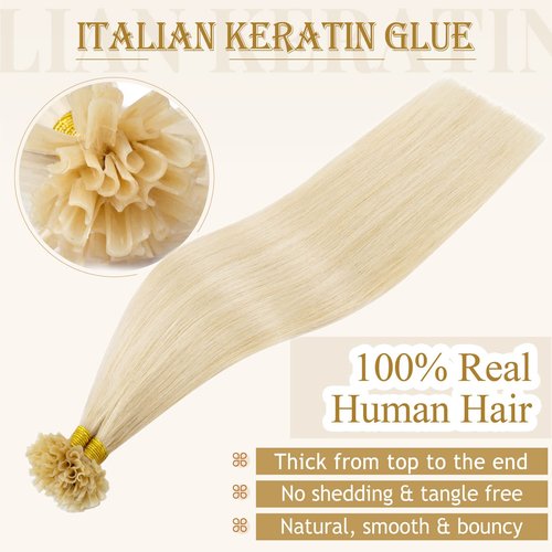 MY-LADY U Tip Hair Extensions Human Hair Platinum Blonde 16 Inch 50G 50Strands K Tip Utip Ktip Keratin Bond Fusion Extensions Real Remy Hairpieces