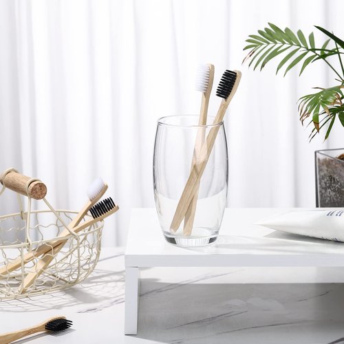 Vesici 100 Pcs Bamboo Toothbrushes Bulk Soft Bristles Toothbrushes with Micro Fur Ultra Wooden Bamboo Teeth Brushes Manual for Adults Travel Family Hotel Use Individually Packaged (Black,White)