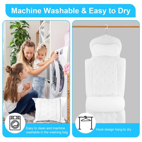 Full Body Bath Pillow for Bathtub, Luxury Bath Gifts for Women, Tub Pillow for Bath for Headrest Neck and Back Support (White)