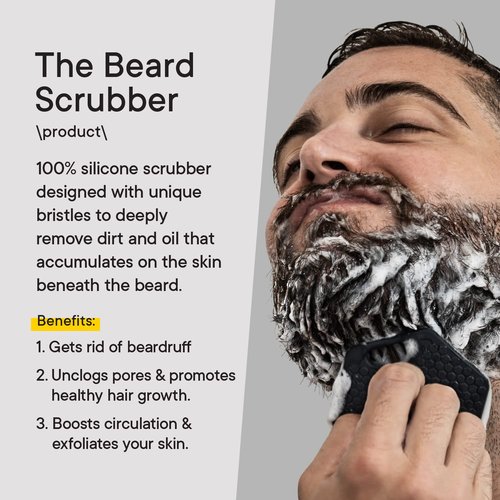 TOOLETRIES Beard Scrub Kit - Silicone Beard Scrubber & Storage Hook, Hydrating Men's Beard Wash - Bathroom & Shower Toiletries for Men, Travel Essentials