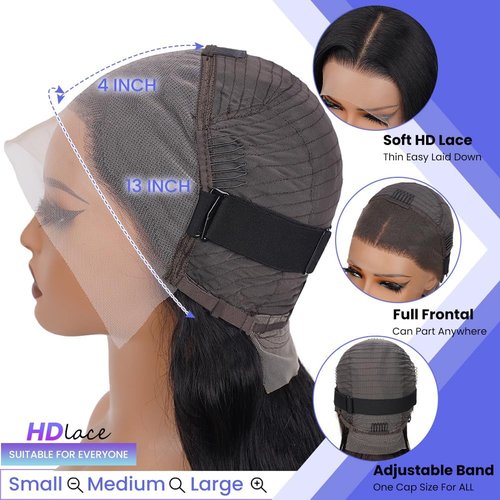 TONGMAY Lace Front Bob Wigs Human Hair 13x4 HD Lace Glueless Bob Wig Human Hair Short Straight Frontal Wigs for Women Pre Plucked with Baby Hair Side Part 180% Density Natural Black 14 Inch