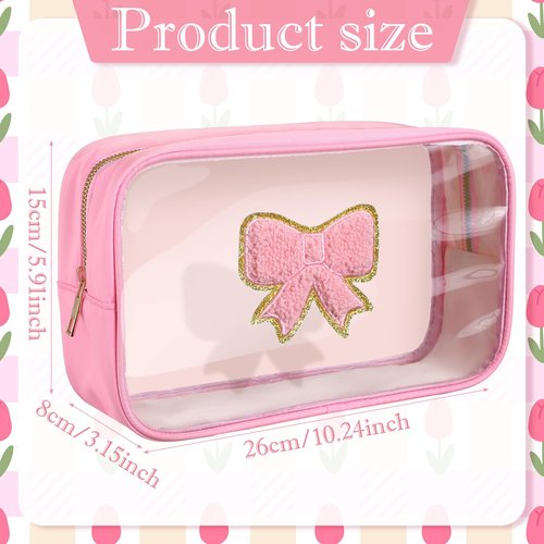Kacctyen Pink Bow Clear Makeup Bag Coquette Pink Bow Travel Toiletry Preppy Cosmetic Bag Travel Organizer Trendy Portable Gift for Women Girlfriend Bridesmaid Birthday Mothers Day