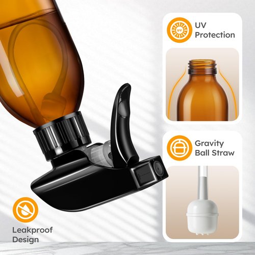 Tecohouse 360° 4 OZ Amber Glass Spray Bottles, 2 Pack Empty Refillable Containers with Adjustable Spray Nozzles, Spray Bottles for Cleaning Solutions, Plants, Hairs