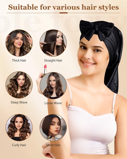100% Mulberry Silk Bonnet for Sleeping Women Braid Bonnet for Long Hair with Elastic Tie Band Hair Wrap for Braids Curly Hair