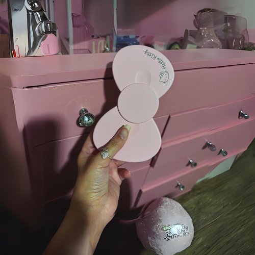 Impressions Vanity Hello Kitty Bow LED Compact Mirror, Double Sided Cute Travel Makeup Mirror, Soft Touch Button with Slide Down Auto Shut Off (Large)
