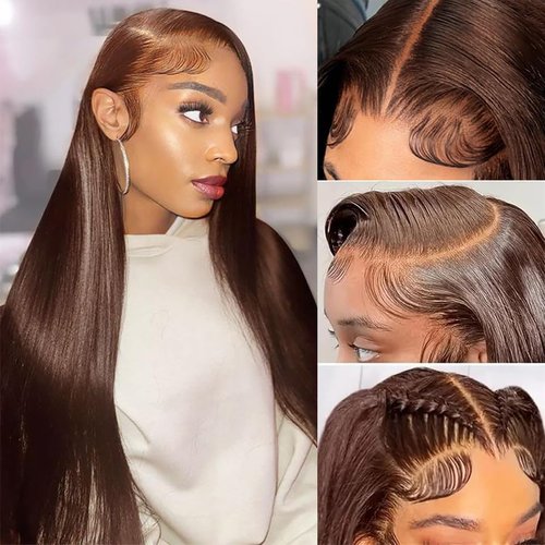 Kafeier 5x5 Chocolate Brown Closure 4# 100% Human Hair Pre Plucked With Baby Hair stright Closure 5 by 5 Lace frontal 12 Inch
