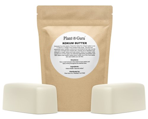 Plant Guru Raw Kokum Butter 2 lbs. Bar 100% Pure Natural - Great for Skin, Body and Hair Moisturizer, DIY Creams, Balms, Lotions and Soap Making.
