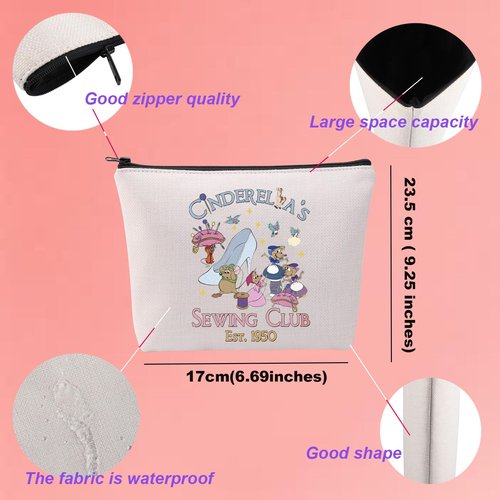 KUIYAI Princess Movie Merchandise Cosmetic Bag Jaq and Gus Lovers Gift WDW Character Gift Sewing Club Est 1950 Makeup Bag (Cinder1950Mup)