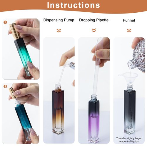 Beomeen 10ML Perfume Travel Refillable Spray Bottles 15Pcs Set, Mini Multicolour Glass Perfume Bottle Empty, Portable Cologne Dispenser Atomizer Sprayer, Square Shaped Travel Size Refill Bottles Kit