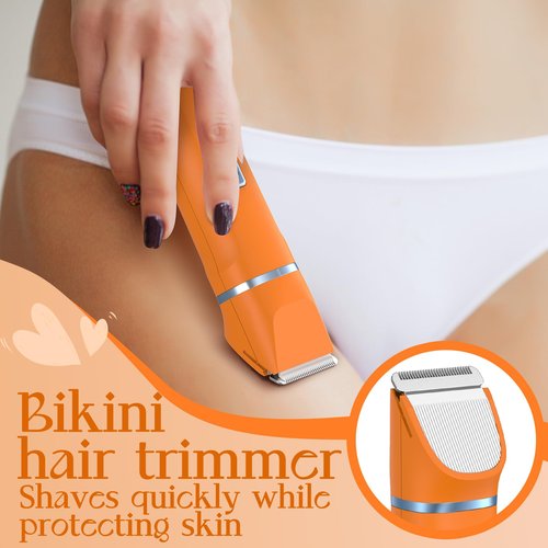 Facial Hair Removal for Women - Waterproof 2 in1 Rechargeable Eyebrow Facial Trimmer and Bikini Trimmer for Women, Painless Face Electric Razor/Shaver for Lip, Arms, Face, Peach Fuzz
