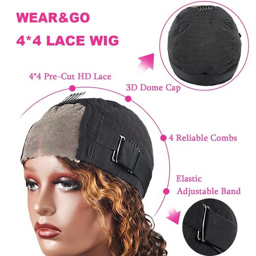 Ombre Bob Wig Human Hair 4/27 Highlight Wear and Go Glueless Wig Deep Wave Curly Honey Blonde Lace Front Bob Wigs 180 Density 8 Inches