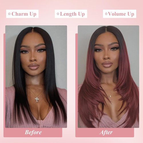 13x6 HD Lace Front Wigs for Women, Synthetic Wigs Wear and Go Glueless Wig with Baby Hair, Pre Plucked Layered Long Straight Wig, Heat Resistant (#OMBUG Burgundy)