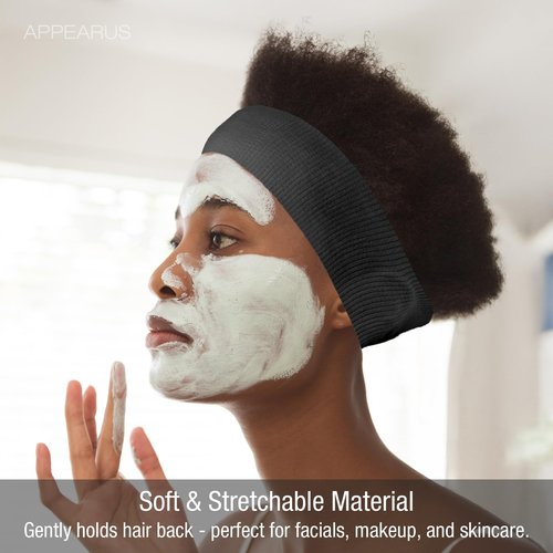 Appearus Professional Disposable Headbands with Single Snap Tab - 100 Pack Individually Wrapped Spa Headbands for Estheticians, Makeup Artists & Salon Professionals, Black