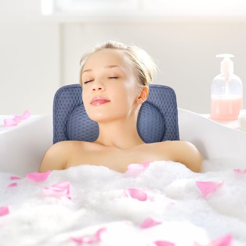 Bath Pillows for Tub Neck and Back Support,Full Body Bath Pillow-Ergonomic Shape with 10 Powerful Suction Cups - Cushioned Headrest for Neck and Back Support