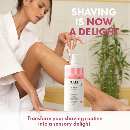 Frisky Frosted Cake Shaving Cream for Women, 32 OZ - Rash-Free, Conditioner & Moisturizing with Shea Butter & Jojoba Seed Oil, Vanilla Scent Shave Cream, Sensitive Skin, Bikini, Armpit Body & Face