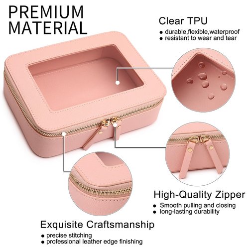 Pinkmik Clear Makeup Bag Transparent Travel Case for Cosmetics and Toiletries Women's Brush Bag and Clear Car Bag with Zipper (Pink, M+)