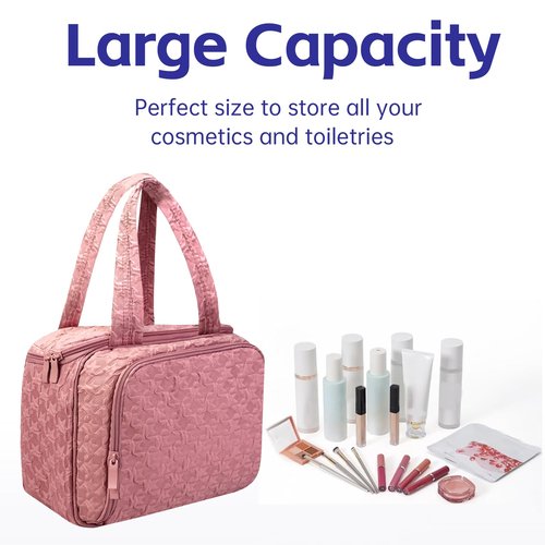 GVCELS Travel Toiletry Bag, Large Toiletry Bag for Women with Handle，Lightweight Travel Cosmetic Makeup Bag Toiletries Organizer Bag for skincare Accessories, Shampoo，Essentials - Pink