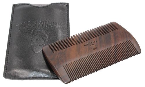 PurBeardz Wooden Beard Comb - Fine & Coarse Tooth - Pocket Comb for Beard and Mustaches - Includes PU Leather Case - Four Colors Available - Black Sandalwood