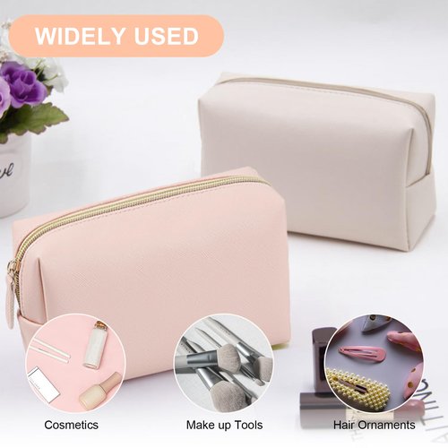 8 Pcs Small Preppy Makeup Bag, PU Leather Zipper Cosmetic Bag Bulk, Plain Cosmetic Pouch Waterproof Versatile Portable Toiletry Bag Daily Storage Beauty Bag Organizer for Wedding Party Gift Travel