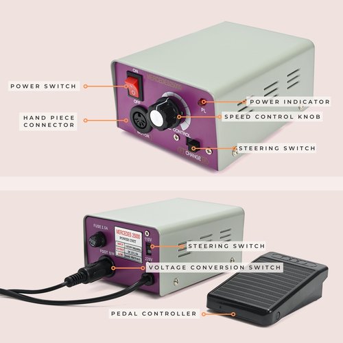 Professional Nail Drill Machine 25000 RPM Electric Nail File Kit with Foot Pedal + 6 Drill Bits + Sanding Bands for Home Salon Manicure Pedicure Acrylic Gel Nail Polishing Tools, 1.0 Count