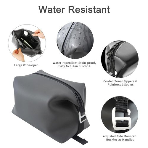CONTAIL 6.5" 3L Silicone Toiletry Bag with 3 Mesh Pocket,Water-resistant Mens Dopp Kit,Foldable Shaving Bag for Toiletries Accessories,Grey