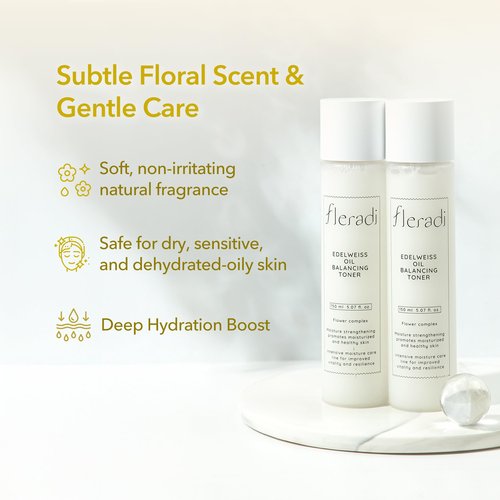 Fleradi Edelweiss Oil Balancing Toner: Revitalize with 20% Edelweiss Extract - Dual Layer Hydration & PH Balance, Rich in 11 Flower Extracts, 5.07 fl oz - Ideal for All Skin Types