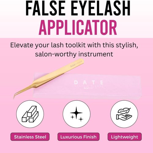 Date Classic Pickup Lash Tweezer by SoCal Beauty | Precision Gold Eyelash Tweezer for Eyelash Extensions, Hand-Tested with 1mm Guide – Ideal Lash Tweezer for Eyelash Extension