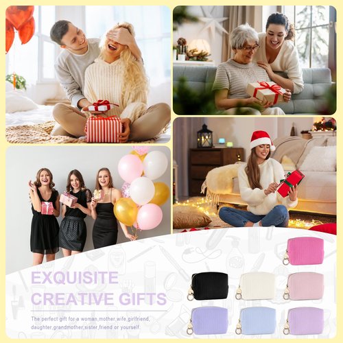 Playexen Mini Makeup Bag, Corduroy Small Cosmetic Bag for Purse with Ring Buckle, Portable Travel Makeup Pouch for Lipsticks, Chapsticks, Coin, Earphone, Credit Card (Black)