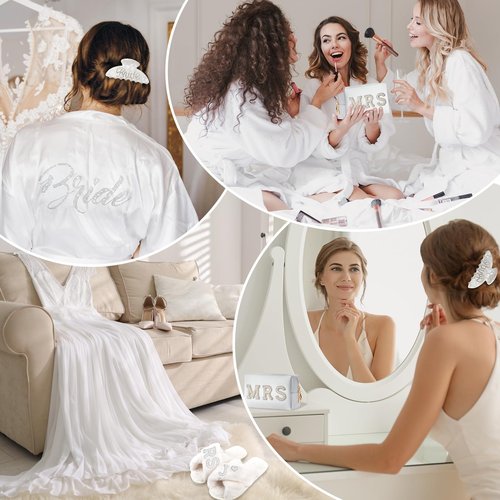 Tkifoda Personalized Initial Letter J MRS Wedding Bride Slippers Robe Makeup Bag Hair Clip, Bride to Be Gifts, Bridal Shower Gifts, Wedding Gift